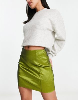 4th & Reckless satin mini skirt in lime