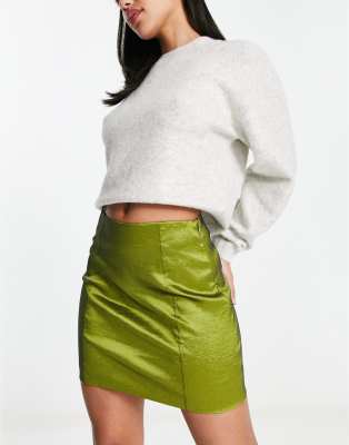 4th & Reckless Satin Mini Skirt In Lime-green