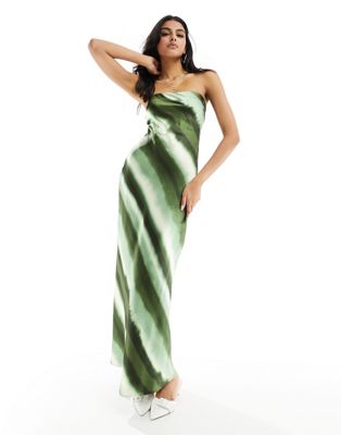 Shop 4th & Reckless Satin Ombre Stripe Satin Maxi Dress In Green