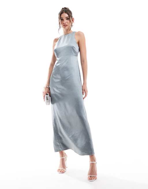 4th Reckless satin racer neck maxi dress in steel grey