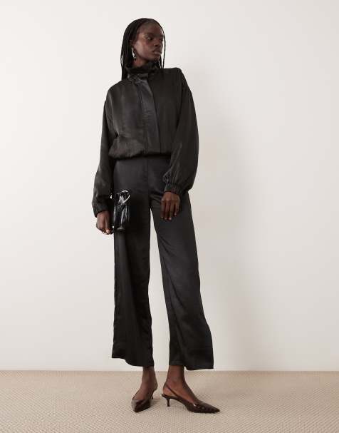 4th & Reckless satin relaxed trouser co-ord in black - view 1