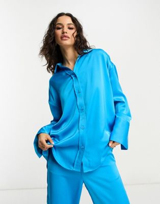 4th & Reckless satin shirt co-ord in electric blue - ASOS Price Checker