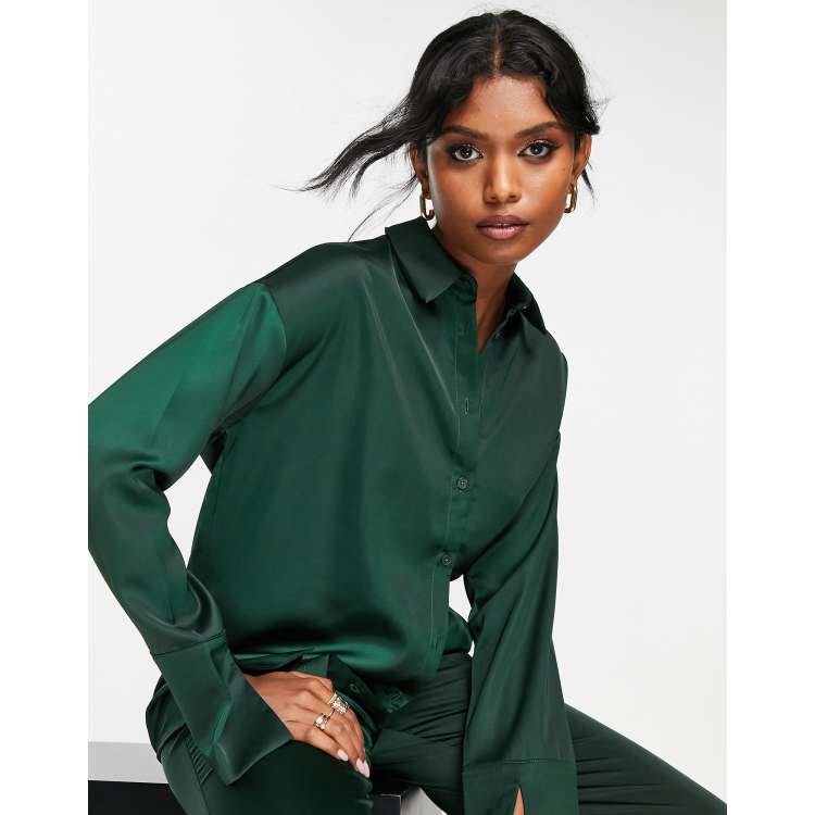 4th Reckless satin shirt co ord in forest green ASOS