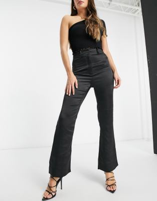 black satin flare pants