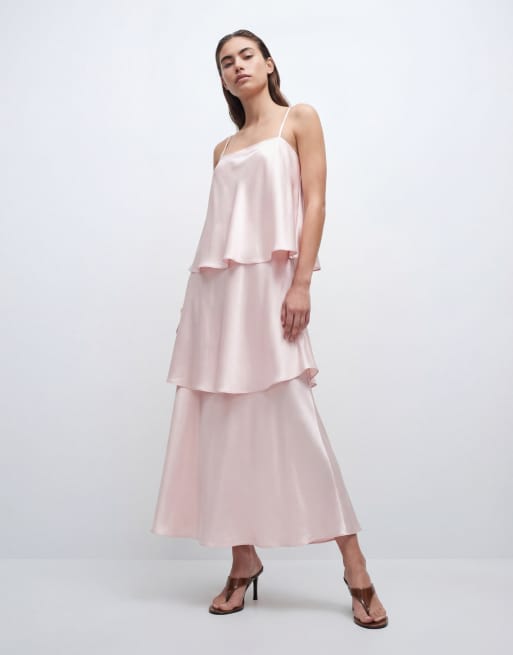 4th & Reckless satin strappy tiered cami maxi dress in pink, 9 of 11
