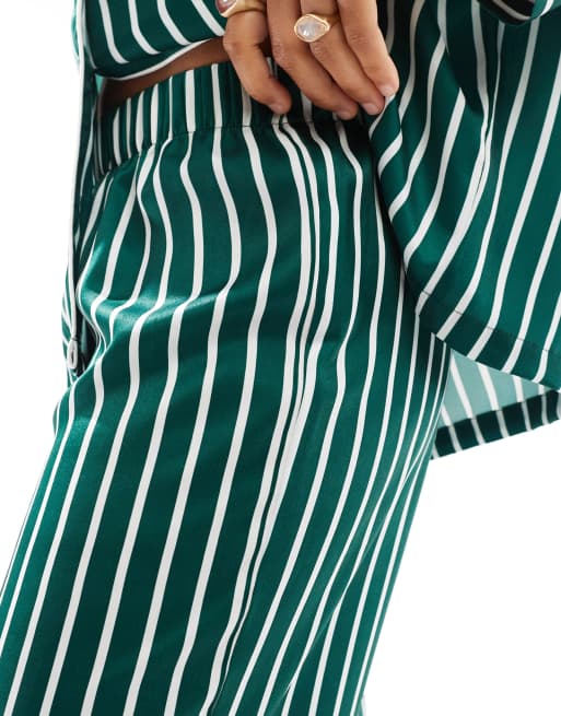 4th & Reckless satin stripe pyjama trouser co-ord in green