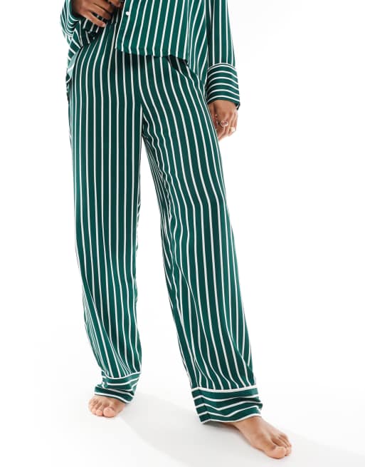 4th & Reckless satin stripe pyjama trouser co-ord in green