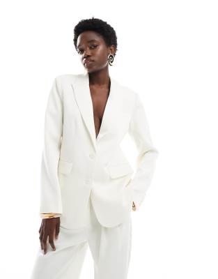 4th & Reckless Satin Tailored Blazer In White