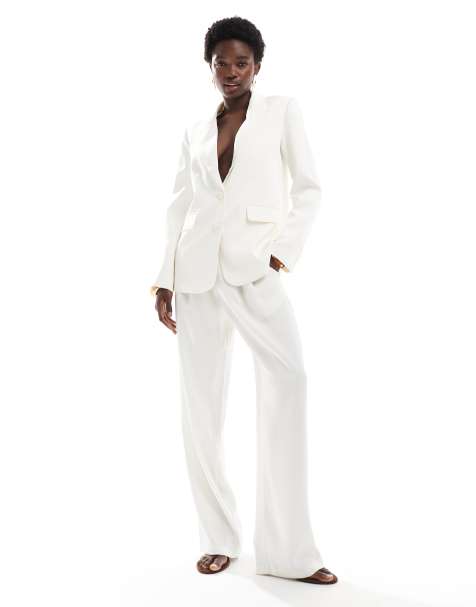 4th & Reckless satin tailored pleat detail straight leg pants in cream (part of a set) - view 1