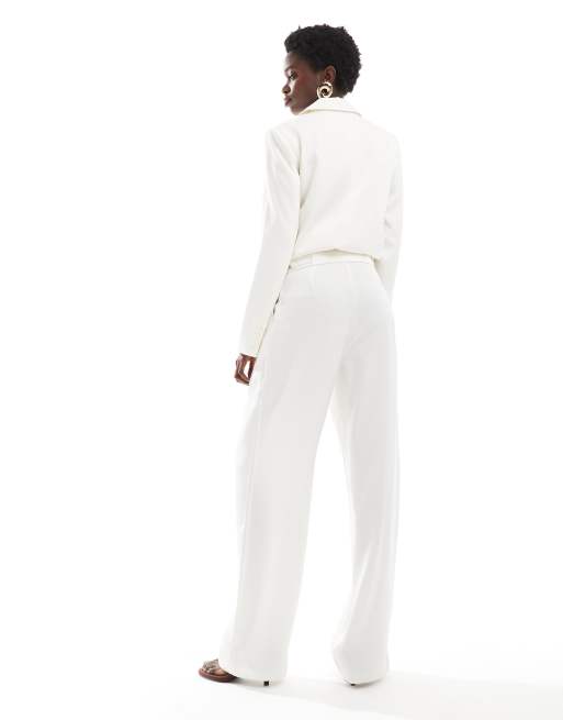 4th & Reckless satin tailored pleat detail straight leg trousers co-ord in cream, 3 of 5