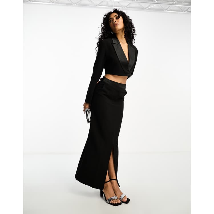 スカート Her lip to Over Check Long Skirt S black 525 America Alisha: Buckle Cutout Maxi Skirt