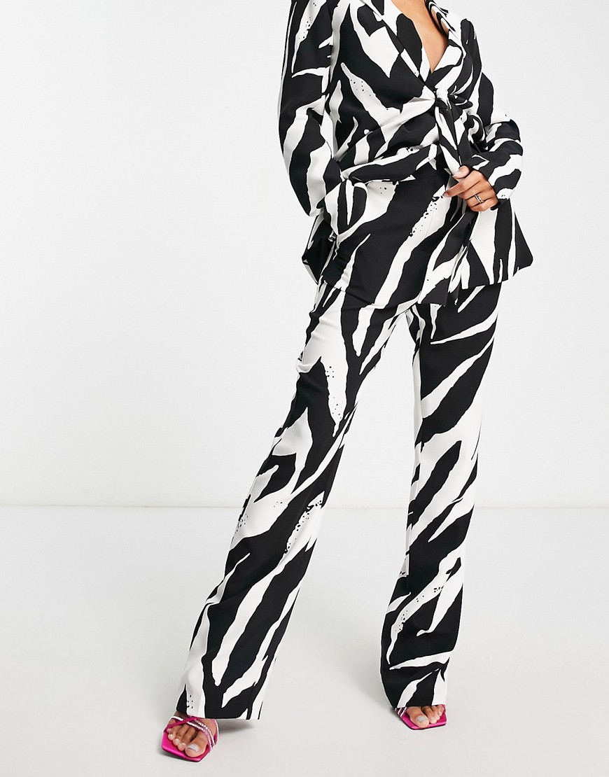 4th & Reckless satin trouser co-ord in zebra print-Multi