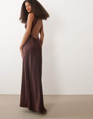 4th & Reckless satin V-neck open back detail maxi dress in oxblood