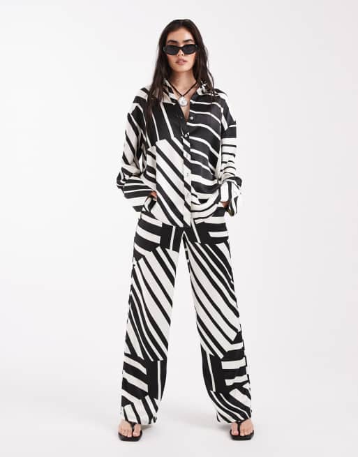 4th & Reckless satin wide cuff shirt in black and white print - part of a set, 2 of 4