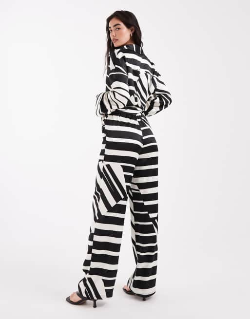 4th & Reckless satin wide leg pants in black and white print (part of a set), 4 of 5