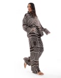 [4th & Reckless] 4th & Reckless satin wide leg pants in brown tile print (Part of a set) 12 Brown Print
