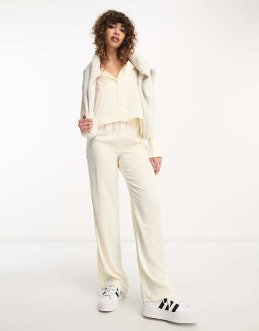 4th & Reckless satin wide leg pants in cream jacquard (part of a set)