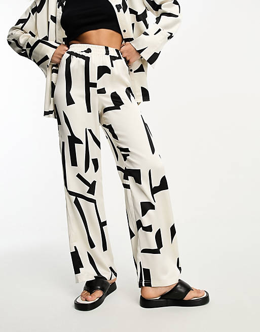 4th & Reckless satin wide leg pants in mono print - part of a set | ASOS