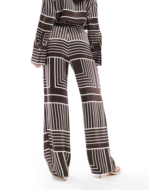 4th & Reckless satin wide leg trousers co-ord in brown tile print, 5 of 5