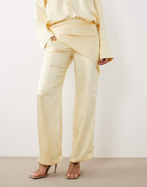 4th & Reckless satin wrap tie detail wide leg pants in lemon - part of a set, 2 of 5