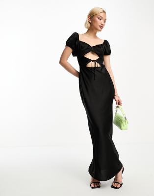 4th & Reckless - Schwarzes Maxikleid aus Satin mit Peekaboo-Ausschnitt