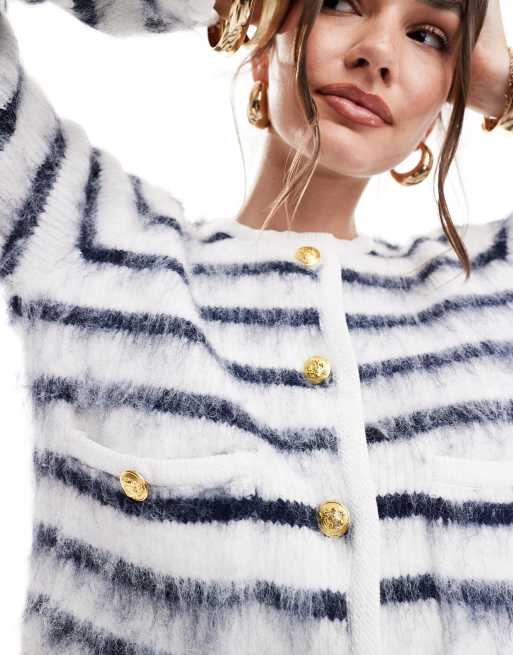 4th & Reckless scoop neck fluffy knit button detail cardigan
