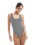 [4th & Reckless] 4th & Reckless scoop neck low back high leg swimsuit in black and white stripe-Multi 8 Black and white