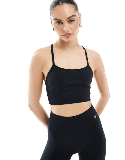 4th & Reckless seamless racer back cami sports bra co-ord in black - view 1