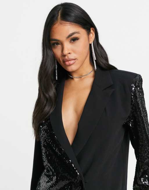 4th & Reckless sequin contrast blazer dress in black, 3 of 4