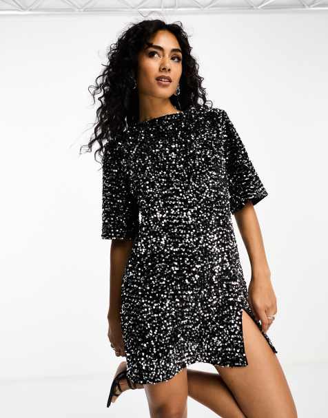 4th & Reckless sequin low tie back mini dress in black - view 1