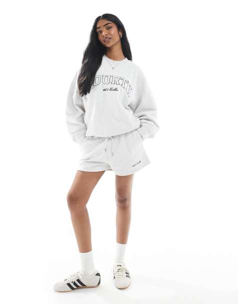 4th & Reckless – Set aus Bouclé-Baumwolle in Grau, bestehend aus Sweatshirt und Shorts mit aufgesticktem Logo - view 1