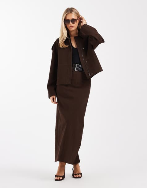 4th & Reckless – Set mit hohem Baumwollanteil, bestehend aus Harrington-Jacke mit Schnalle, Reißverschluss, doppeltem Gürtel und Säulenrock in Maxilänge - view 1