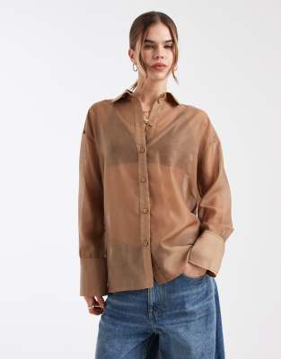 4th & Reckless Sheer Deep Cuffs Shirt In Neutral