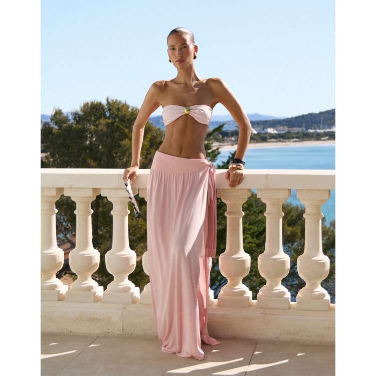 4th & Reckless sheer mesh drape front thigh slit maxi beach skirt