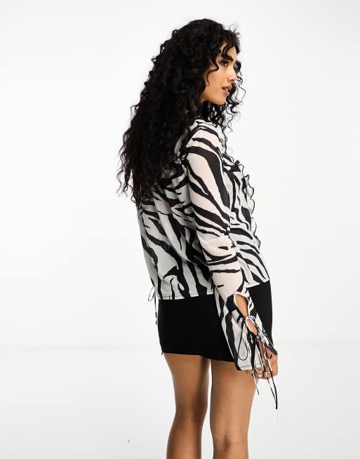 4th & Reckless sheer tie front blouse in zebra print