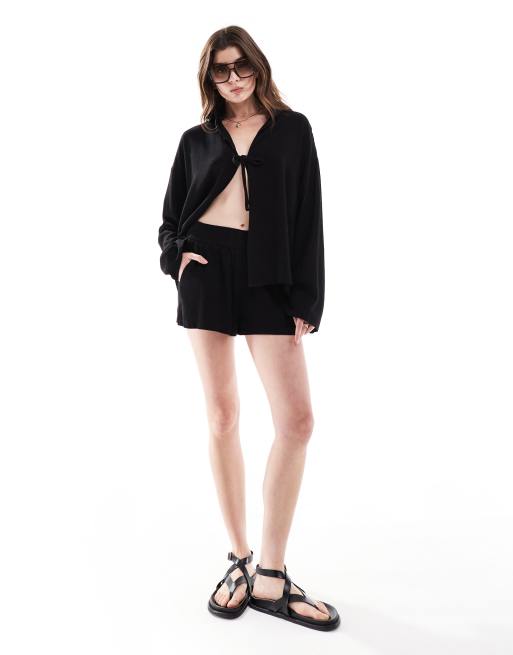 4th & Reckless - Short d'ensemble en lin à taille froncée - Noir