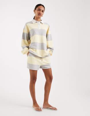 4th & Reckless - Short d'ensemble molletonné en coton mélangé à rayures avec cordon de serrage à la taille - Jaune et gris-Multicolore