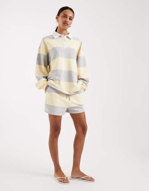 4th & Reckless - Short d'ensemble molletonné en coton mélangé à rayures avec cordon de serrage à la taille - Jaune et gris