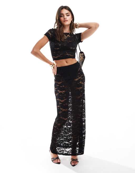 4th & Reckless short sleeve lace crop top in black - part of