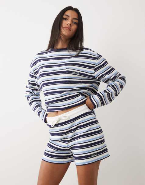 4th & Reckless Shorts im Set mit Baumwollmix, elastischem Bund und Streifen in Marineblau - view 1