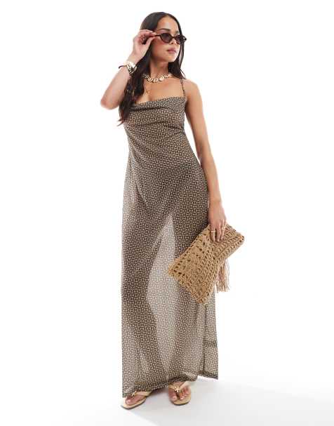 4th & Reckless strappy mesh tie back midaxi beach dress in mini geo print