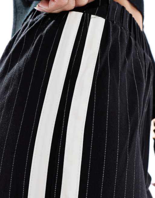 Bershka wide leg stripe tailored pants with boxer detail in black
