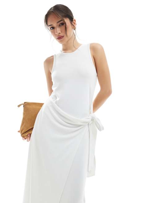 4th & Reckless sleeveless drape tie side maxi dress in white