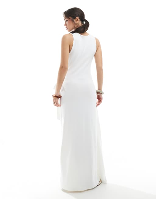 4th & Reckless sleeveless drape tie side maxi dress in white