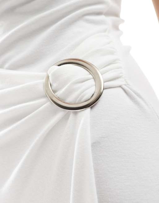4th & Reckless sleeveless drape wrap ring detail maxi dress in white, 3 of 4