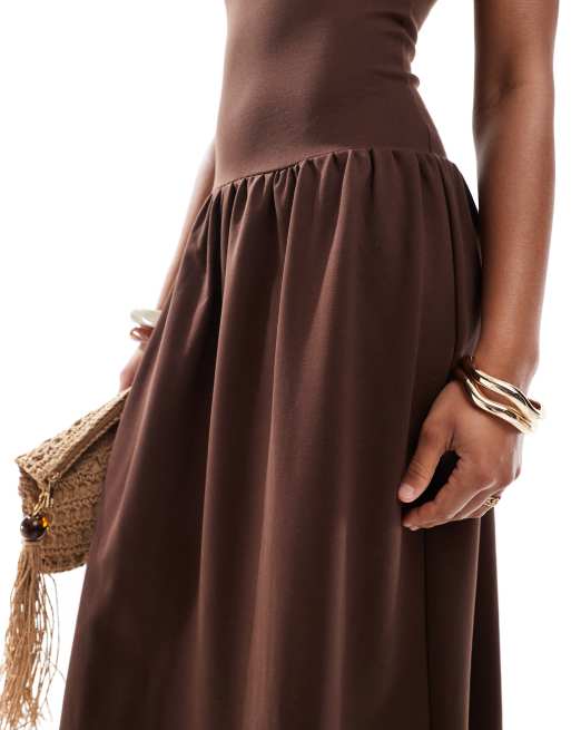 4th & Reckless sleeveless racerneck drop waist midaxi dress in chocolate