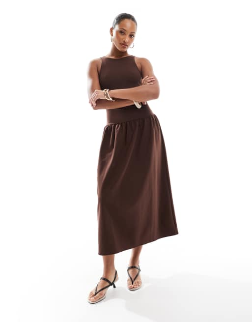 4th & Reckless sleeveless racerneck drop waist midaxi dress in chocolate