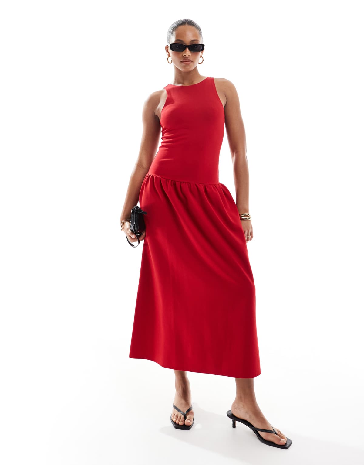 4th & Reckless sleeveless racerneck drop waist midaxi dress in red