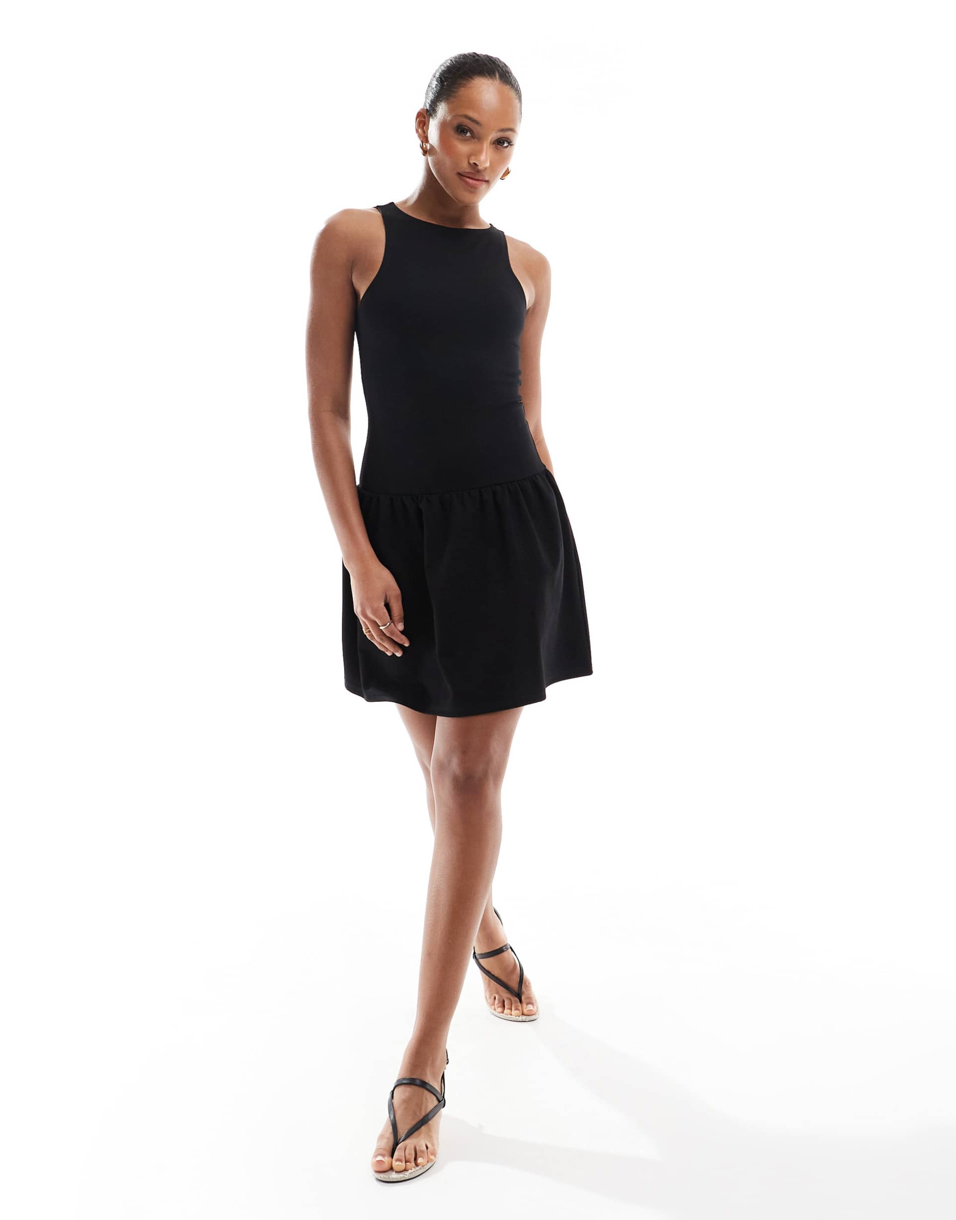 4th & reckless sleeveless racerneck drop waist mini dress in black