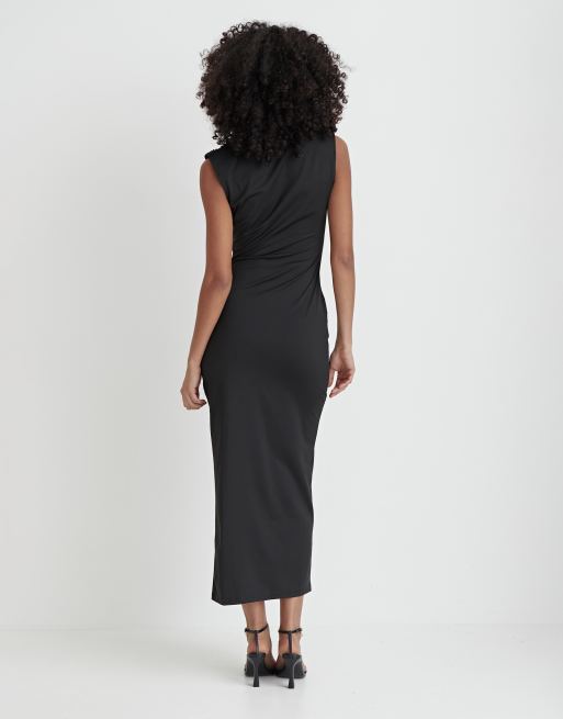 ASOS DESIGN sleeveless ruched mesh maxi beach dress with high slits in  black